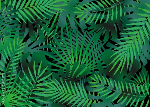 Tropical leaves elements compilation as green background