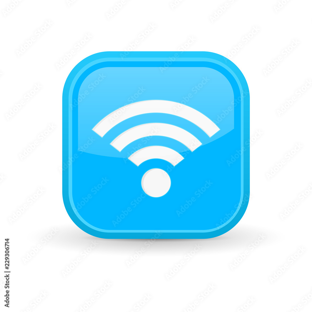 WiFi icon. Blue square shiny button WiFi icon. Blue square shiny button
