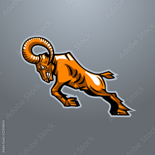 Ram in combat jump. Cartoon style.