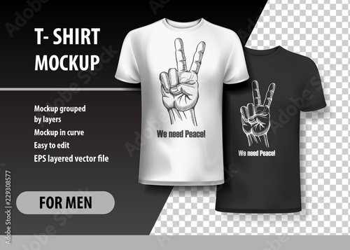 T-Shirt template, fully editable Peace Gesture Hand. EPS 10 Vector Illustration.
