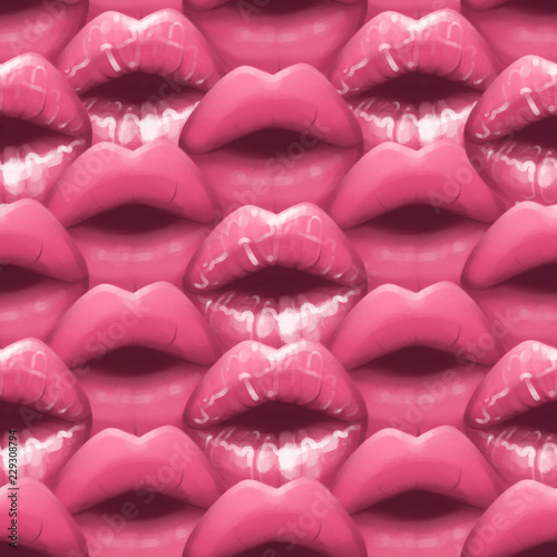 Realistic lips painted with matte and glossy pink lipsticks.