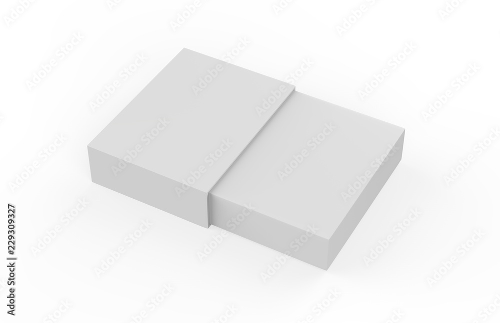White sleeve cardboard box template standing vertical, mock up template on isolated white background, 3d illustration. White sleeve cardboard box template standing vertical, mock up template on isolated white background, 3d illustration.