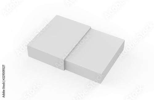 White sleeve cardboard box template standing vertical, mock up template on isolated white background, 3d illustration.