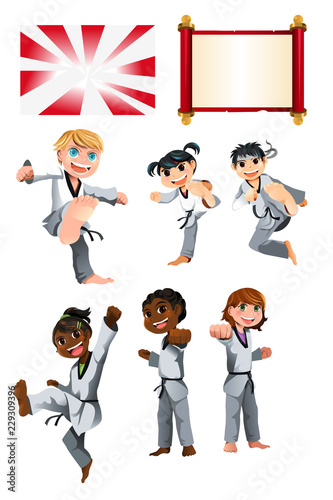 Karate Taekwondo Kids Illustration
