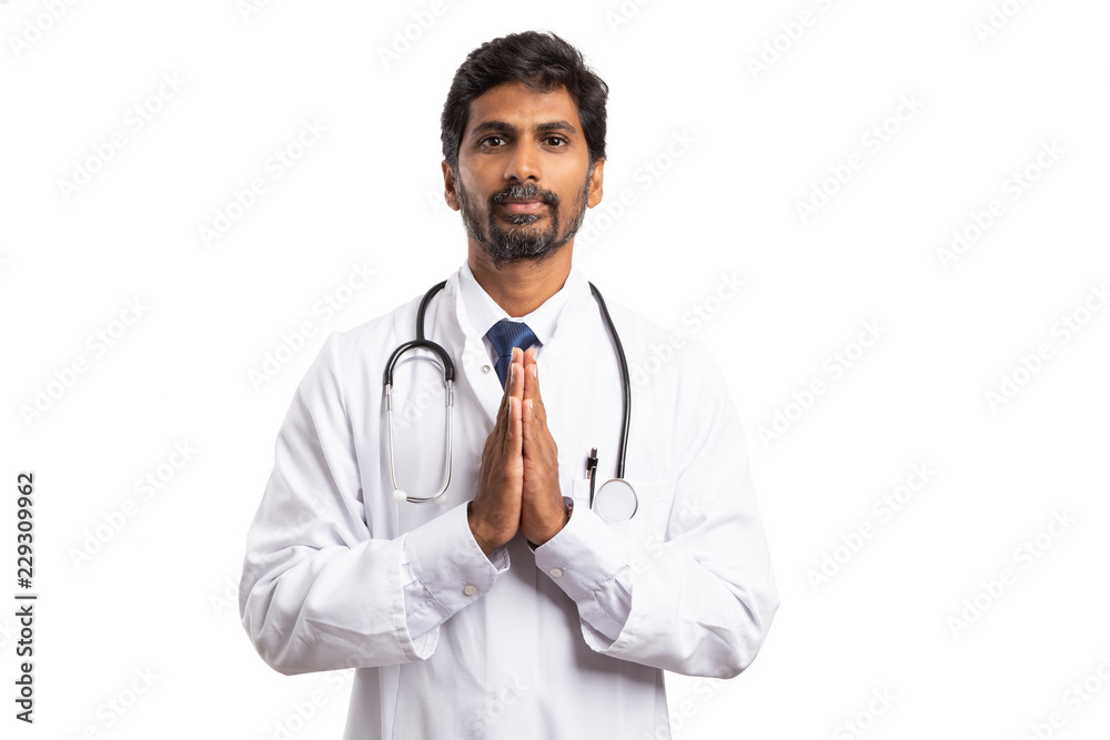 Medic praying with palms together. Medic praying with palms together.