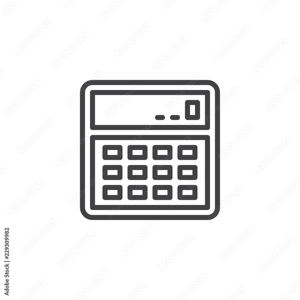Calculator outline icon. linear style sign for mobile concept and web design. Calculate electronic device simple line vector icon. Symbol, logo illustration. Pixel perfect vector graphics Calculator outline icon. linear style sign for mobile concept and web design. Calculate electronic device simple line vector icon. Symbol, logo illustration. Pixel perfect vector graphics