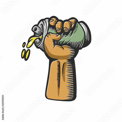 Beer can is crushed by hand vector illustration