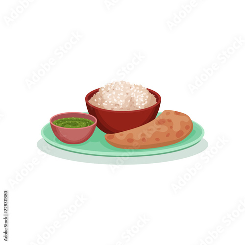 Thali traditional Indian cuisine food vector Illustration on a white background