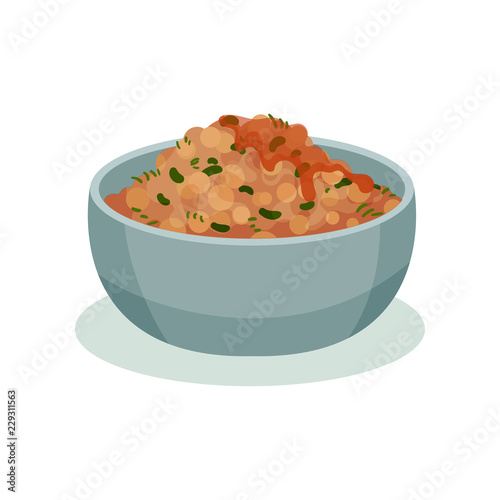 Dish of beans, traditional Indian cuisine food vector Illustration on a white background