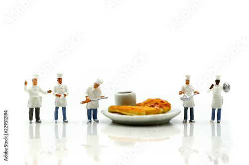 Miniature people : Chef cooking with friend,Food concept.
