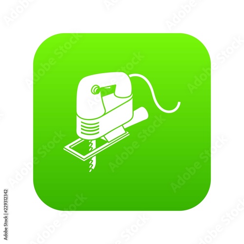 Corded jig saw icon green vector isolated on white background