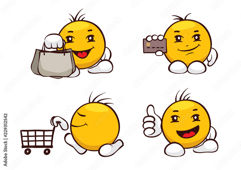 Emoji set -- shopping / Vector illustration, emotions, funny characters  Stock Vector | Adobe Stock