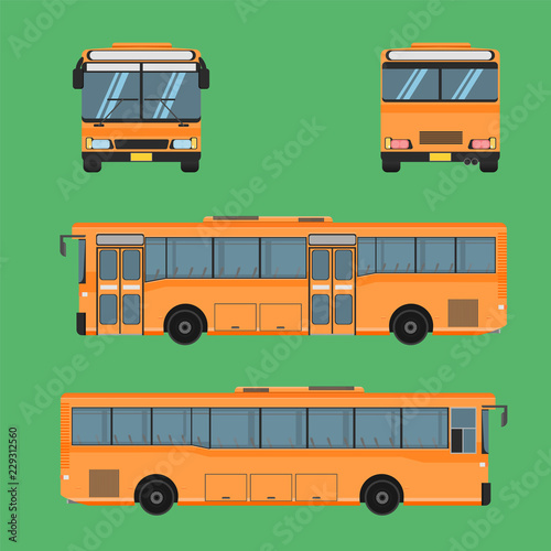 thai bus orange transport car vehicle driver fare passenger autobus omnibus coach rail bench chair stool armchair seat mattress bolster hassock pad vector illustration