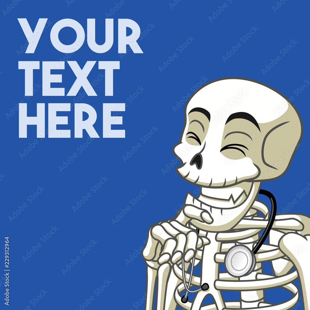 Studying medicine with motivation and strategy concept with skeleton smiling, cartoon character mascot, vector illustration. Studying medicine with motivation and strategy concept with skeleton smiling, cartoon character mascot, vector illustration.