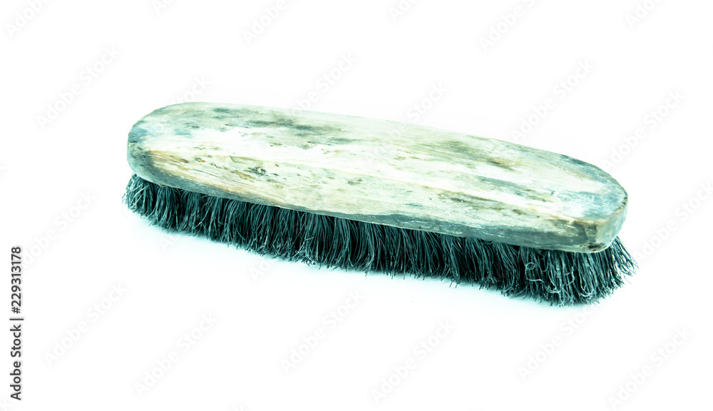 Old clothes brush on white background, old wooden clothes brush Old clothes brush on white background, old wooden clothes brush