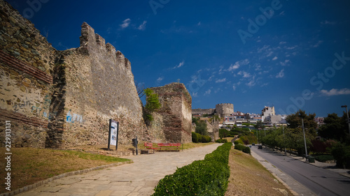 View to ancient wall and Trigoniu tower in Thessaloniki, Greece