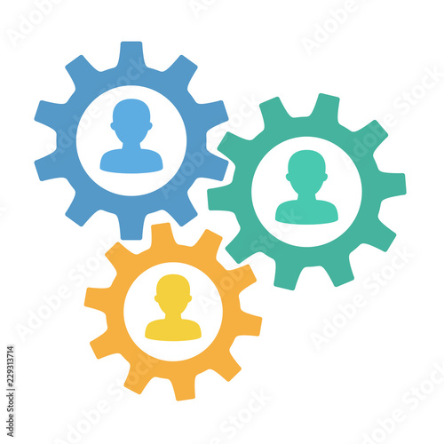 Teamwork concept with people icons in gear mechanism