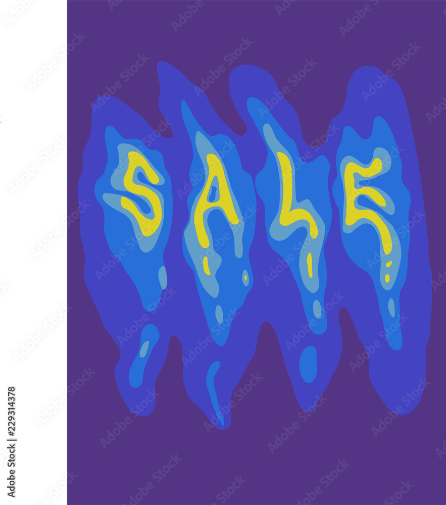 sale multi-colored liquid dripping lettering yellow, blue and purple
