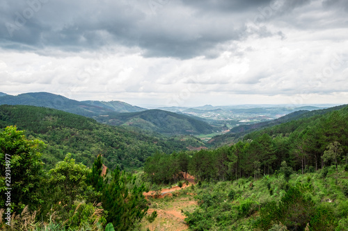Panoramic view of mountains and valleys in Dalat  Vietnam. Da lat is one of the best tourism cities and aslo one of the largest vegetable and flowers growing areas in Vietnam
