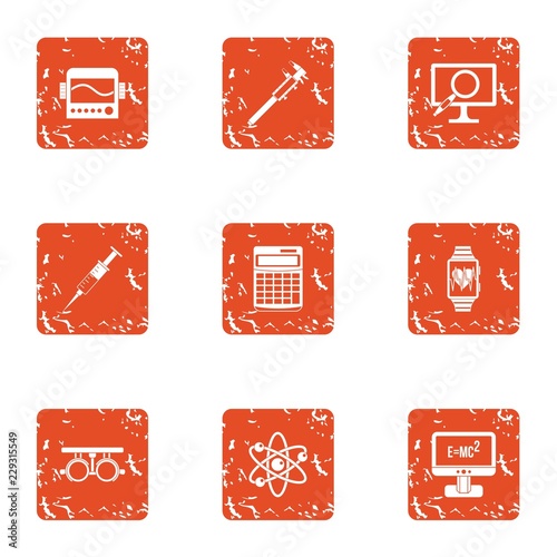 Scientific progress icons set. Grunge set of 9 scientific progress vector icons for web isolated on white background