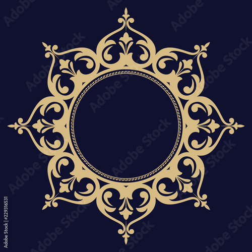 Decorative frame Elegant vector element for design in Eastern style, place for text. Floral golden border. Lace illustration for invitations and greeting cards.