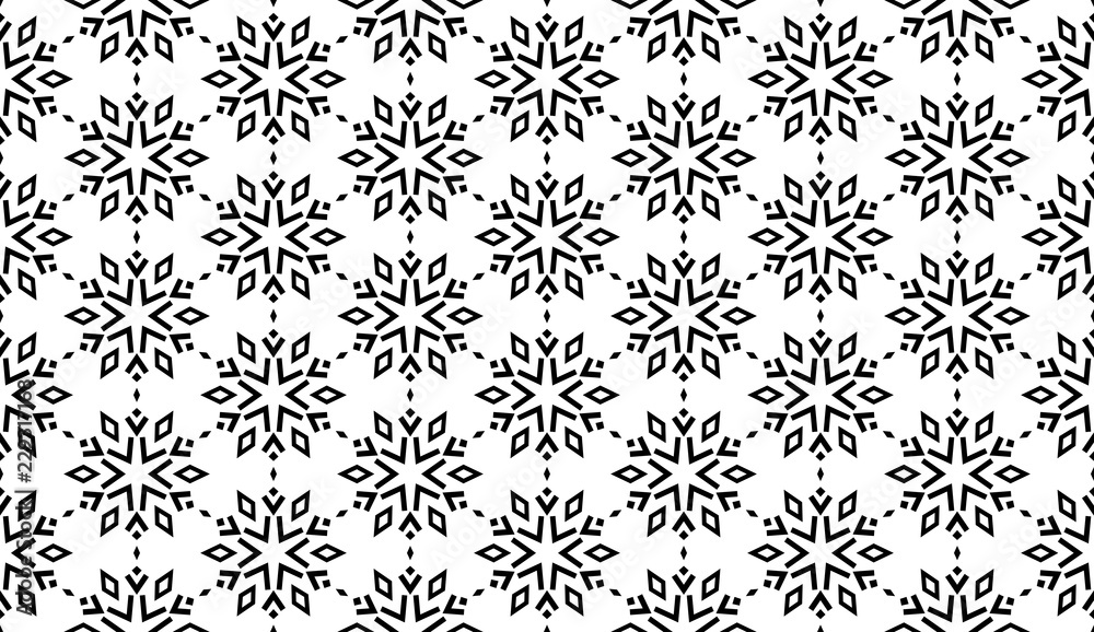 Abstract geometric pattern with lines, snowflakes. A seamless vector background. White and black texture. Graphic modern pattern