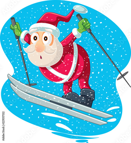 Skiing Santa Vector Cartoon