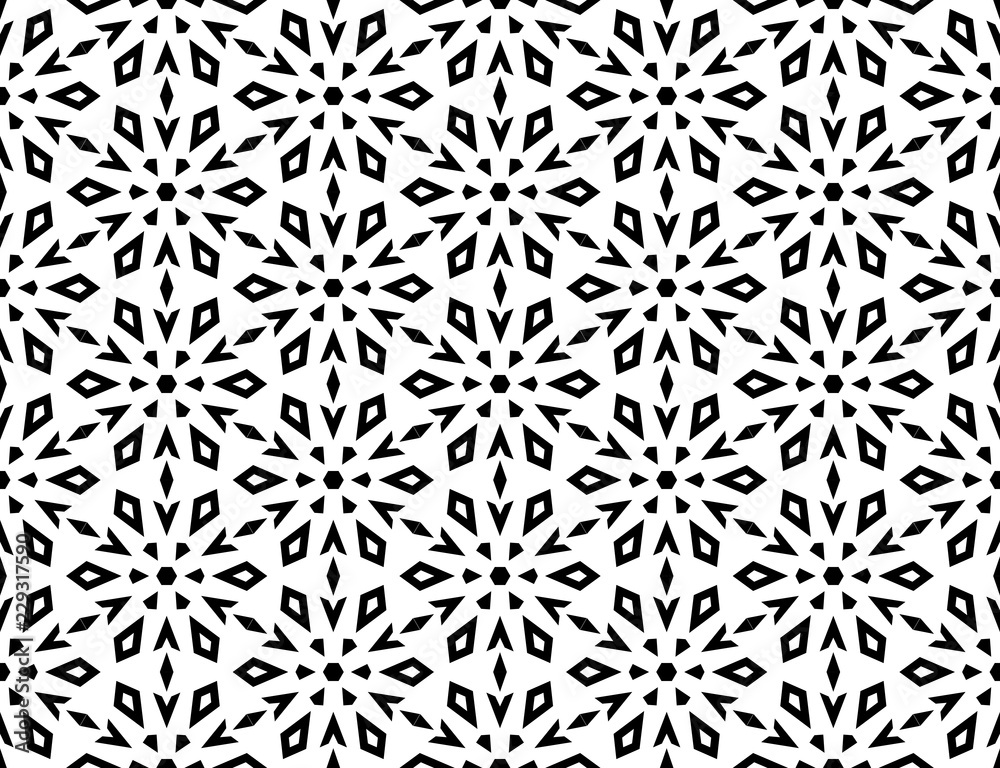 Abstract geometric pattern with lines, snowflakes. A seamless vector background. White and black texture. Graphic modern pattern Abstract geometric pattern with lines, snowflakes. A seamless vector background. White and black texture. Graphic modern pattern