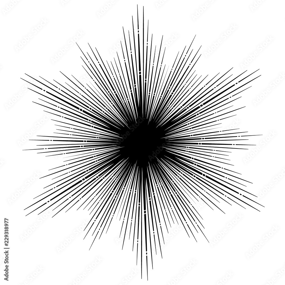 Rays of light. Irregular, chaotic beams. Tattoo design, yoga logo. Boho print, poster, t-shirt textile. EPS10 vector illustration