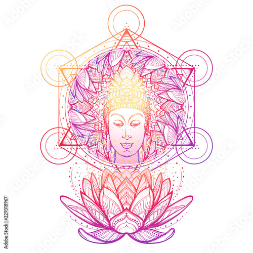 Buddha head in a lotus flower frame. Hexagram representing anahata chakra  in yoga on a background. Intricate hand drawing isolated on white  background. Tattoo design. EPS10 vector Stock Vector | Adobe Stock