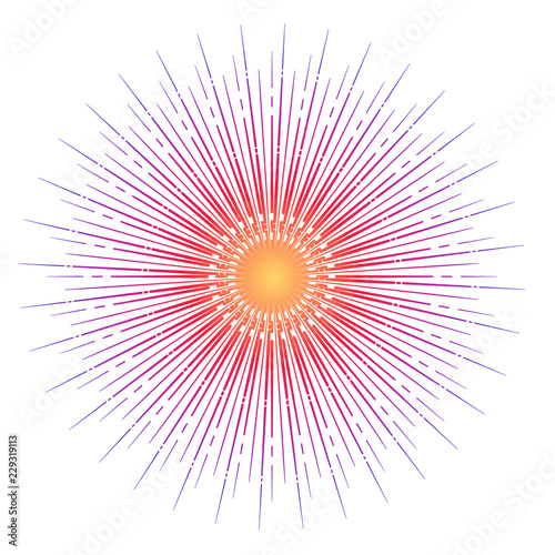 Rays of radiating light. Regular beams distribution. Circular shape. Tattoo design, yoga logo. Boho print, poster, t-shirt textile. EPS10 vector illustration