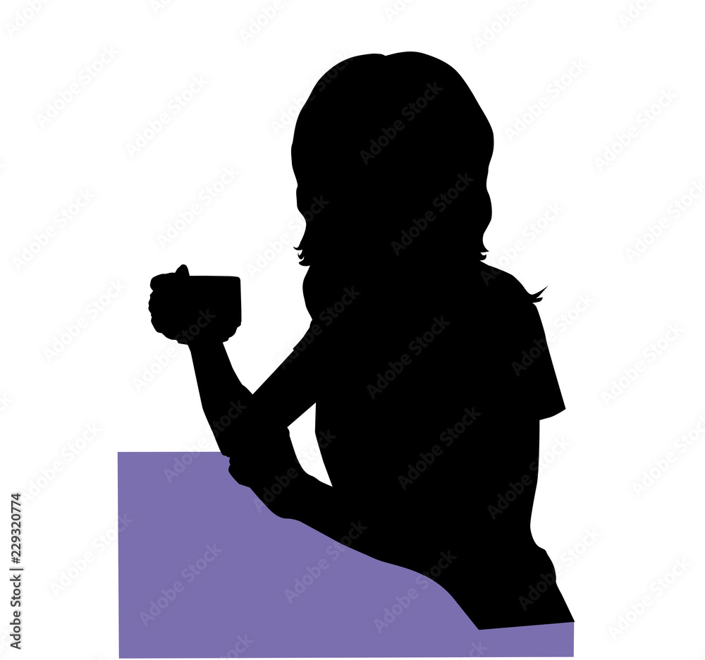 Silhouette of a girl at the table with a cup of coffee. Vector illustration. Silhouette of a girl at the table with a cup of coffee. Vector illustration.