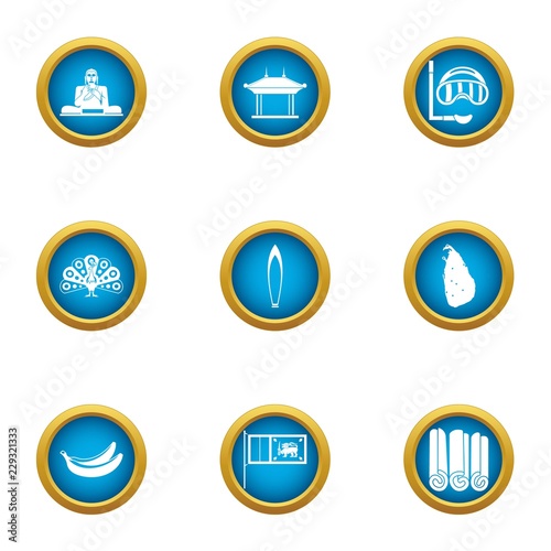 Buddha statue icons set. Flat set of 9 buddha statue vector icons for web isolated on white background