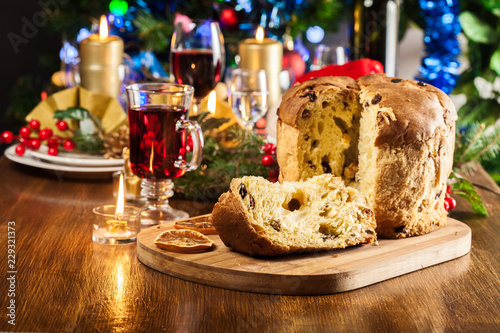 Christmas panettone cake with raisins and fruits