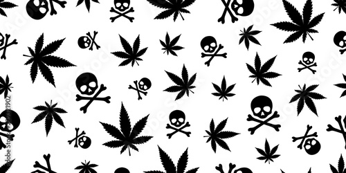 Marijuana seamless pattern skull vector pirate Weed cannabis leaf Halloween scarf isolated tile background repeat wallpaper