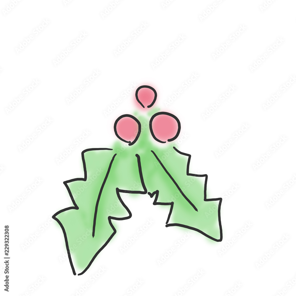 ヒイラギ クリスマスイメージ落書き風ゆるいイラスト Stock Illustration Adobe Stock