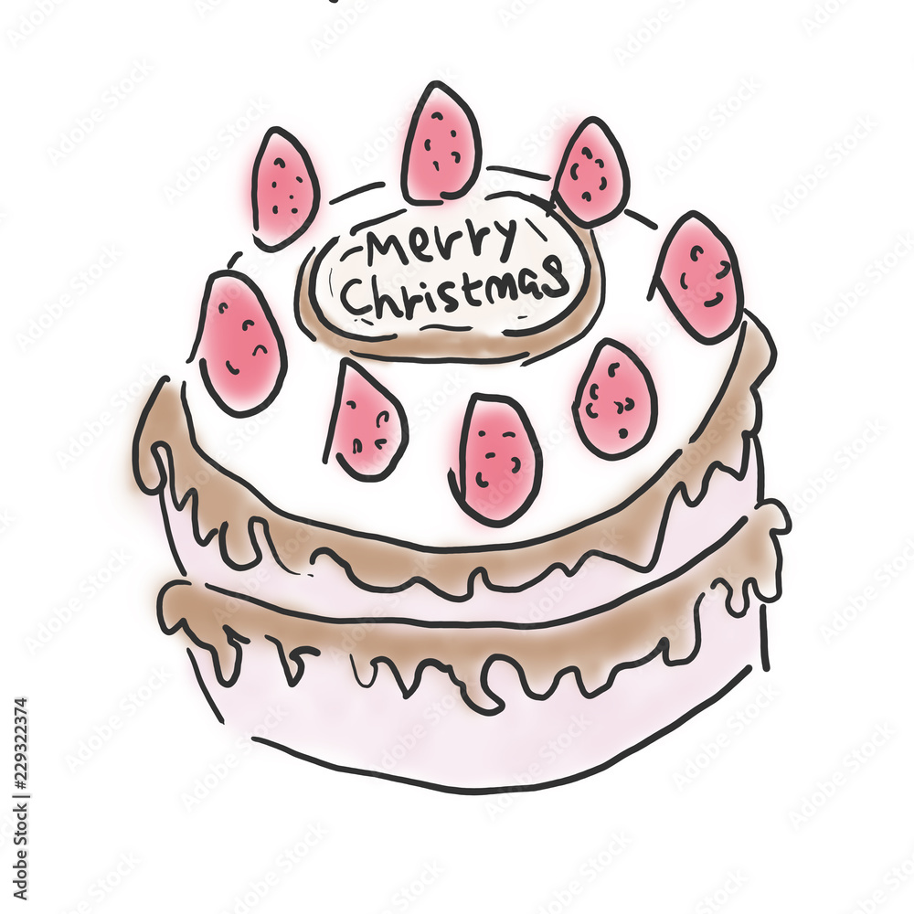 チョコとイチゴのクリスマスケーキ 落書き風ゆるいイラスト Stock イラスト Adobe Stock