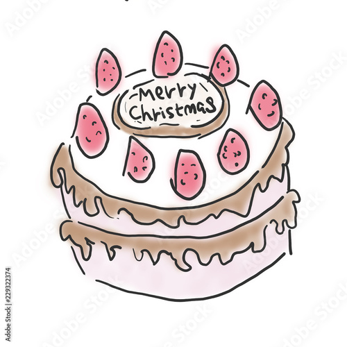 チョコとイチゴのクリスマスケーキ 落書き風ゆるいイラスト Stock Illustration Adobe Stock