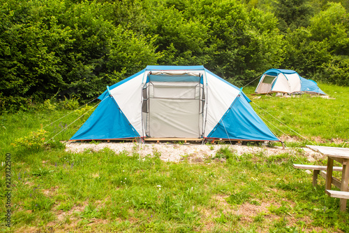 Tent site in Adrenaline Check eco camp resort in Slovenia. © paul prescott