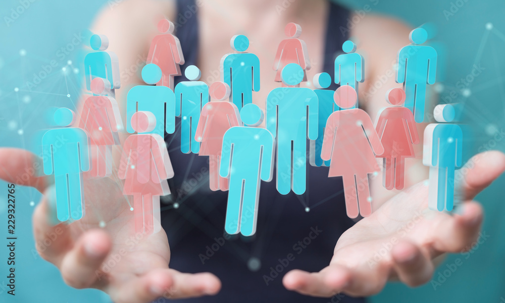 Businesswoman using 3D rendering group of people Businesswoman using 3D rendering group of people