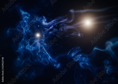 Space with nebula and bright stars with tilt-shift miniature effect.