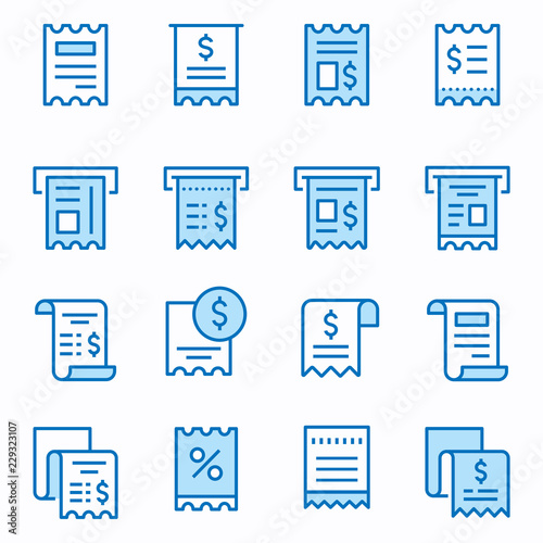 Receipt flat line icon set. Vector illustration. Editable stroke.