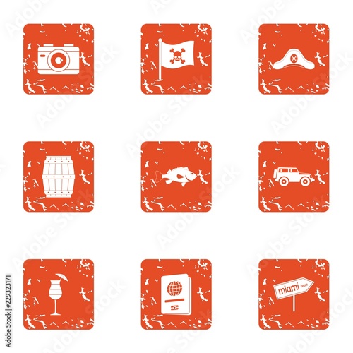Water pirate icons set. Grunge set of 9 water pirate vector icons for web isolated on white background