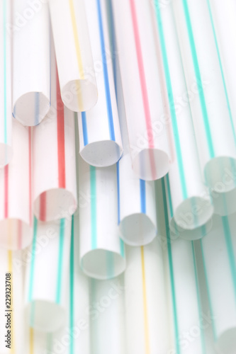Closeup on colorful plasticc straws