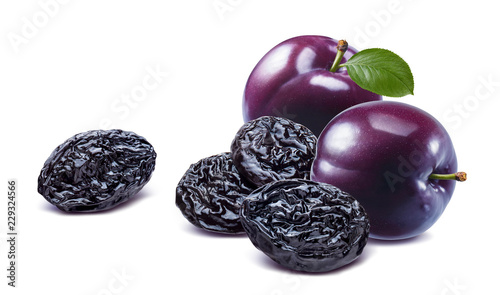 Fotografering Fresh and dry purple plum isolated on white background