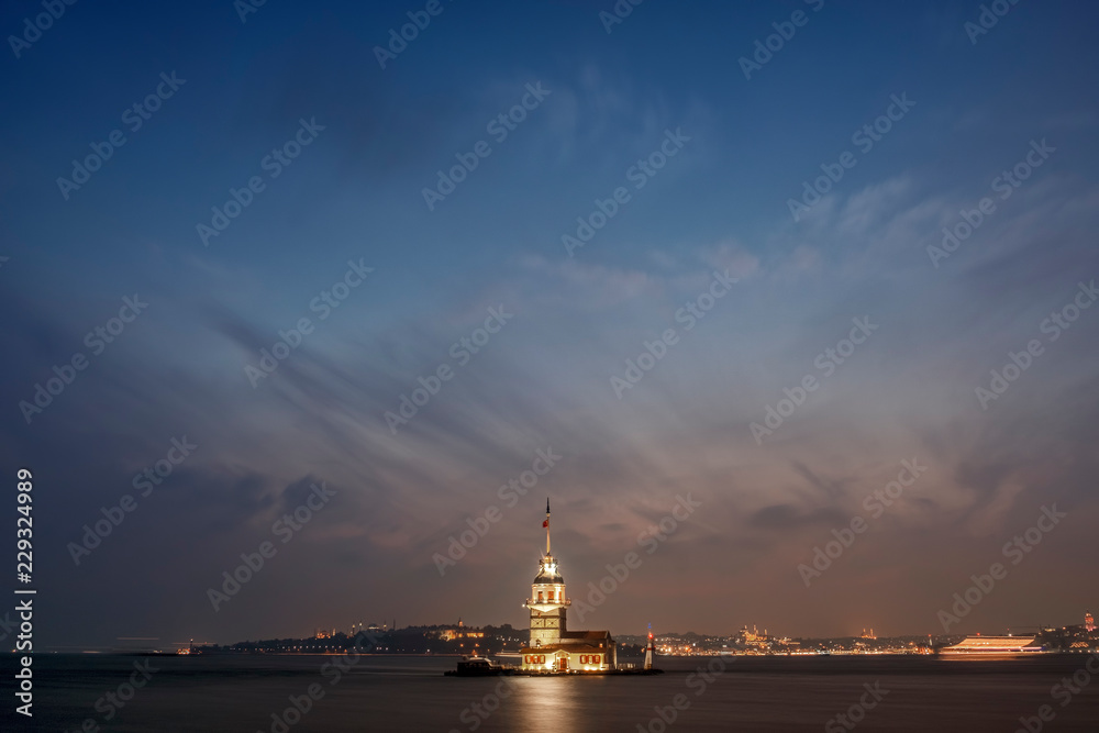 Wide Angle View Of Maiden's Tower And Bosphorus, Istanbul, Turkey