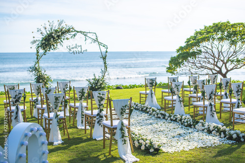 Romantic wedding ceremony on the lawn Sea view.