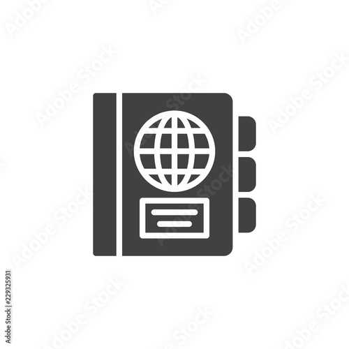 Agenda with globe vector icon. filled flat sign for mobile concept and web design. World travel planner simple solid icon. Symbol  logo illustration. Pixel perfect vector graphics