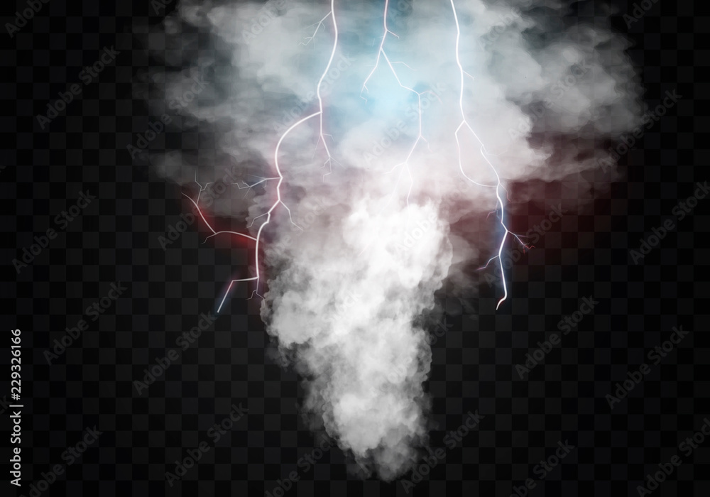 Realistic tornado with lightning, destructive hurricane isolated on ...