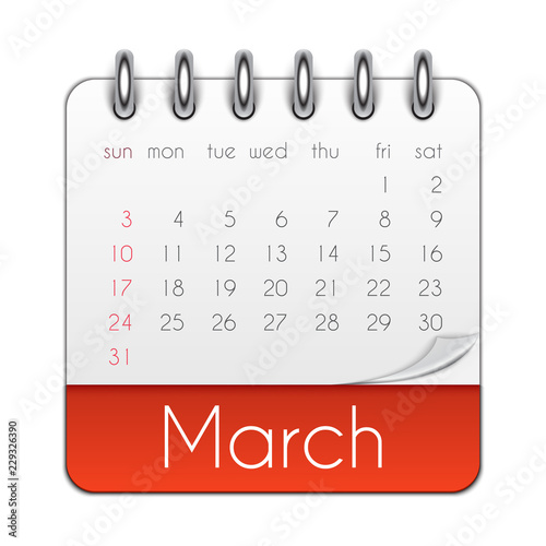 March 2019 Calendar Leaf Template Vector Illustration